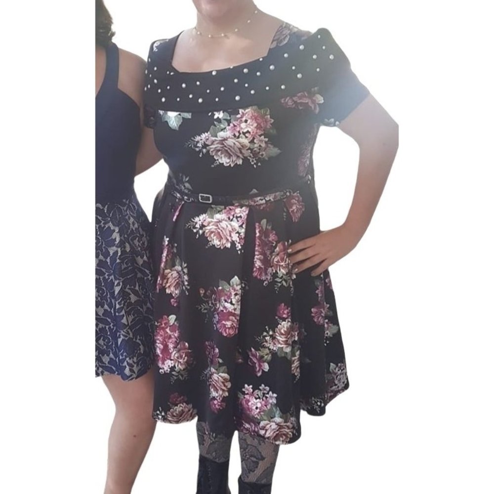 Knit Works Metallic & Pearl Floral Off the Shoulder Plus SZ Girls A-Line Dress